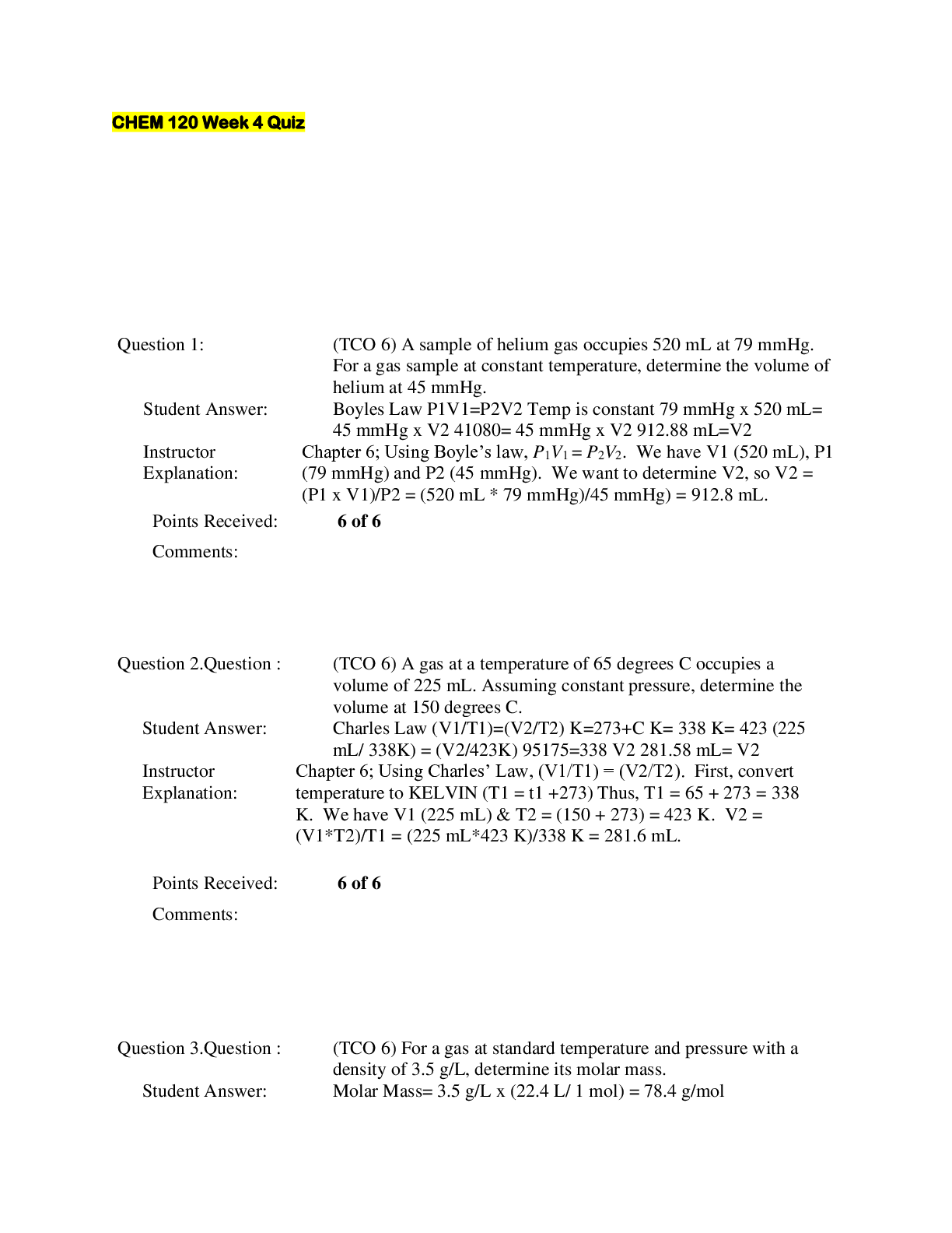 Preview image for CHEM 120 Week 4 Quiz (Questions and Answers)